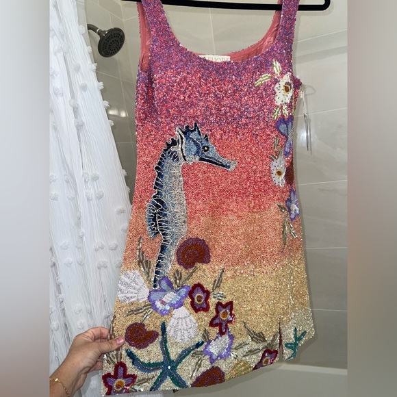 NWT La Fuori golden hour hand beaded oasis mini dress - sunset - ocean  - Large - Picture 1 of 13